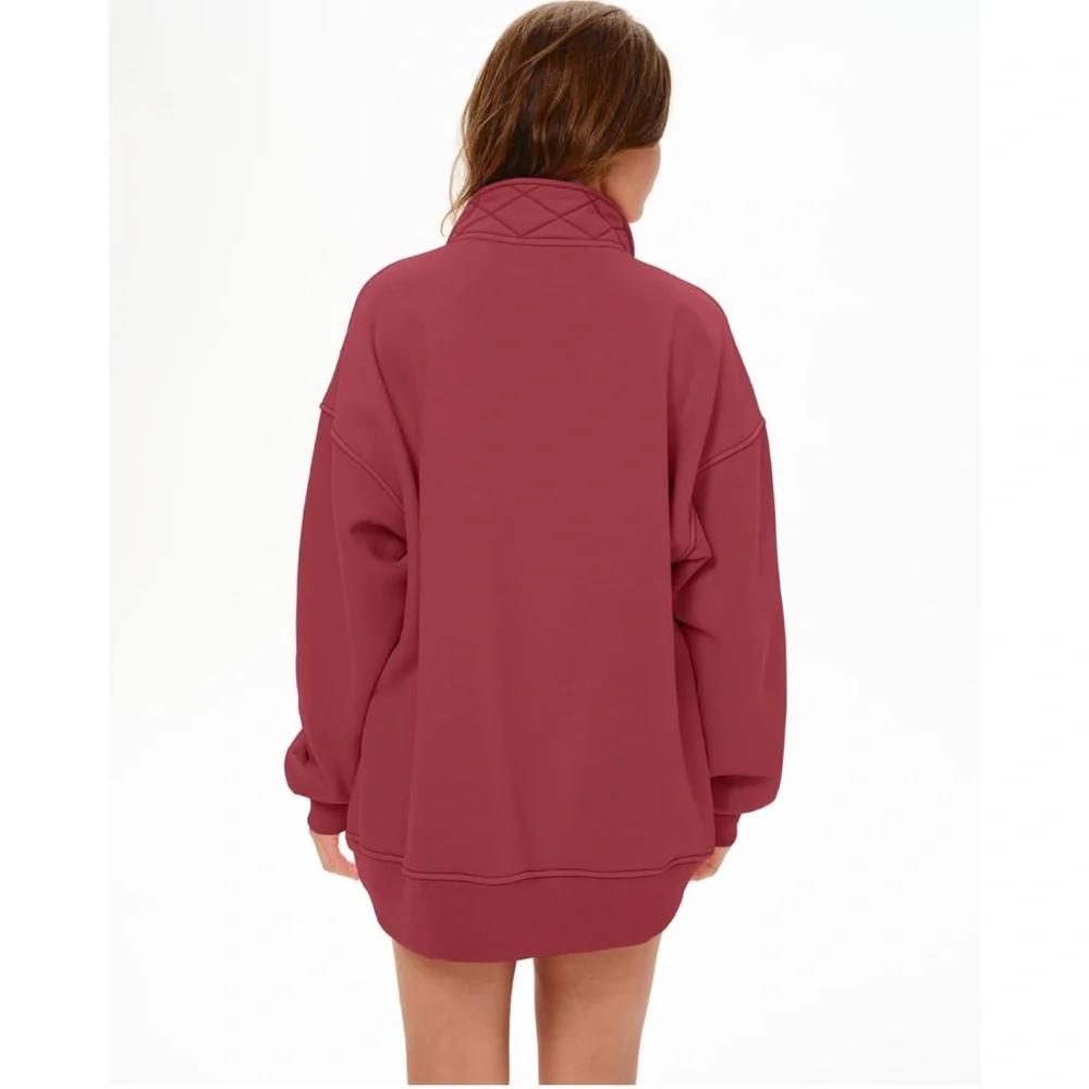 NWT Locachy Henley Neck Button Oversized Sweatshirt Burgundy size small - Picture 2 of 7